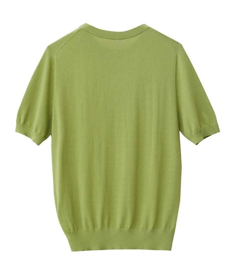 Damen Top im Minimalismus-Stil mit O-Ausschnitt und kontrastierenden Farben