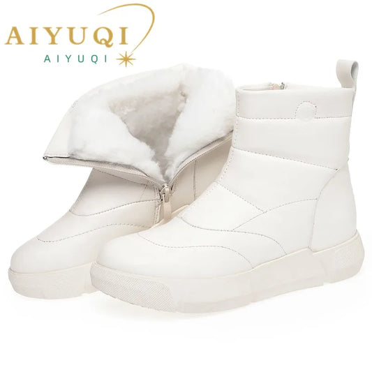 Schneestiefel für Damen, weißer Wollbesatz, hoher Schaft mit Reißverschluss, Plateausohle