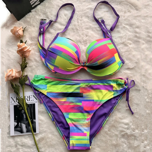 Sexy Bikini-Set mit Strasssteinen und Push-up-Effekt – ideal für Strand und Pool