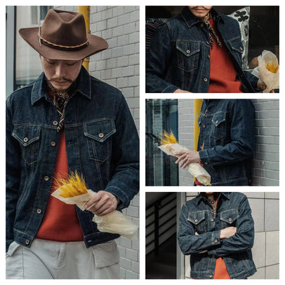 Herren Jeansjacke Vintage 14,8 Unzen Denim Klassisch Slim Fit Mantel