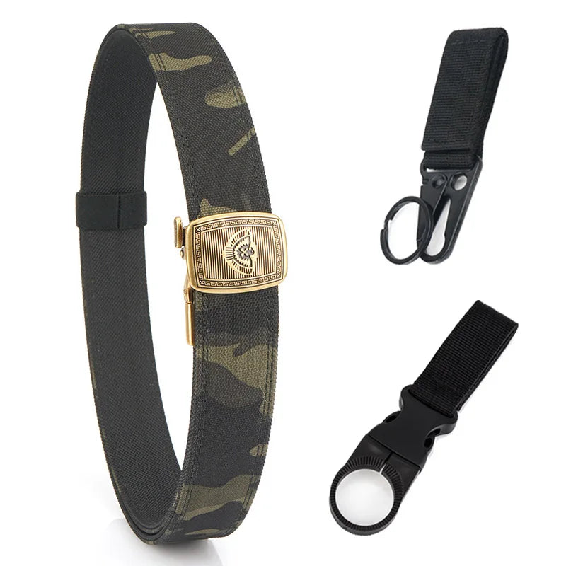 Nylon-Gürtel Camouflage dunkel mit goldfarbener Metallschnalle
