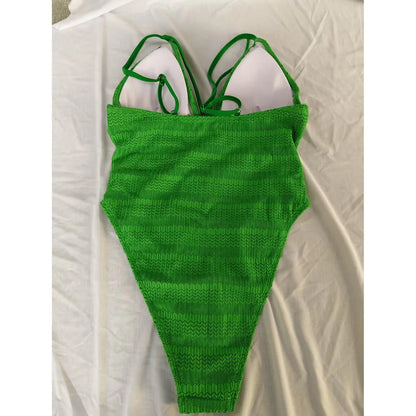 Damen-Badeanzug V-Ausschnitt Mesh High-Leg Monokini 5 Farben