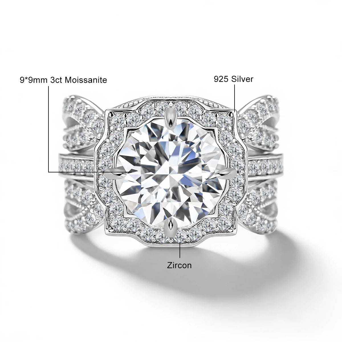 Damen-Verlobungsring-Set Mit Moissanit 3-Karat Im Halo-Design für Verlobung und Alltagsglanz