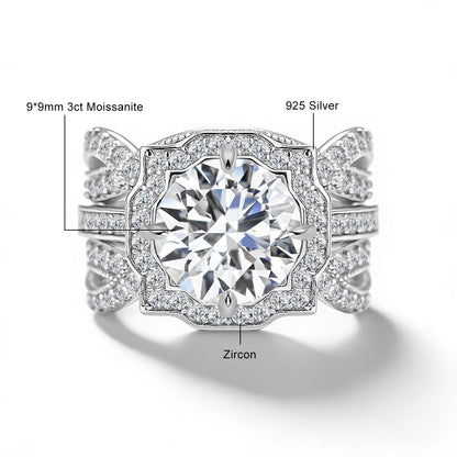 Damen-Verlobungsring-Set Mit Moissanit 3-Karat Im Halo-Design für Verlobung und Alltagsglanz