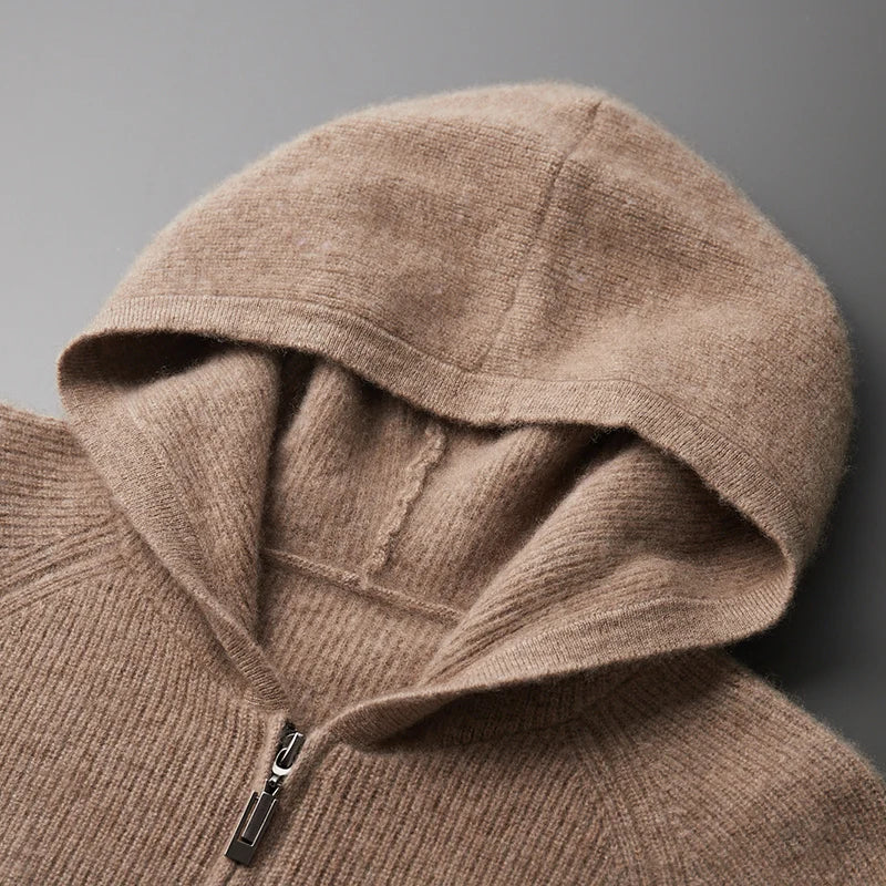 Herren Kapuze Strickjacke Woll jacke Herbst/Winter verdickt große 100% Merinowolle Pullover Reiß verschluss Casual Sportswear Mantel Tops