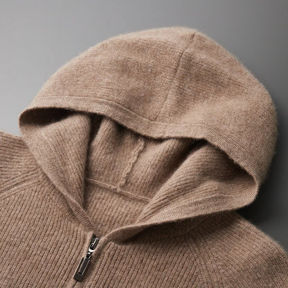 Herren Kapuze Strickjacke Woll jacke Herbst/Winter verdickt große 100% Merinowolle Pullover Reiß verschluss Casual Sportswear Mantel Tops