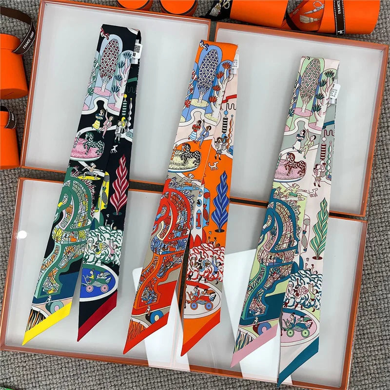 Damen Seidenschal quadratisch Luxus Haarband Halstuch Krawatte Handgelenk Bandana G