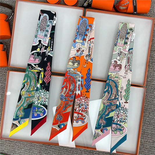 Damen Seidenschal quadratisch Luxus Haarband Halstuch Krawatte Handgelenk Bandana G