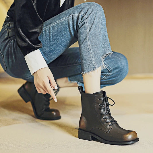 Damen Stiefeletten im Retro-Stil mit rutschfester Sohle und niedrigem Absatz
