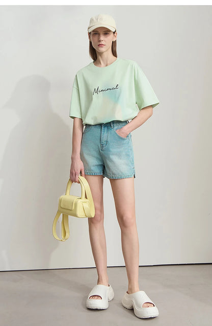 Damen Sommer T-Shirt mit lockerer Passform und buntem Farbverlauf
