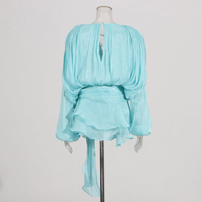 Elegantes Damen-Tunikakleid mit Rundhalsausschnitt, langen Ärmeln und Patchwork-Design