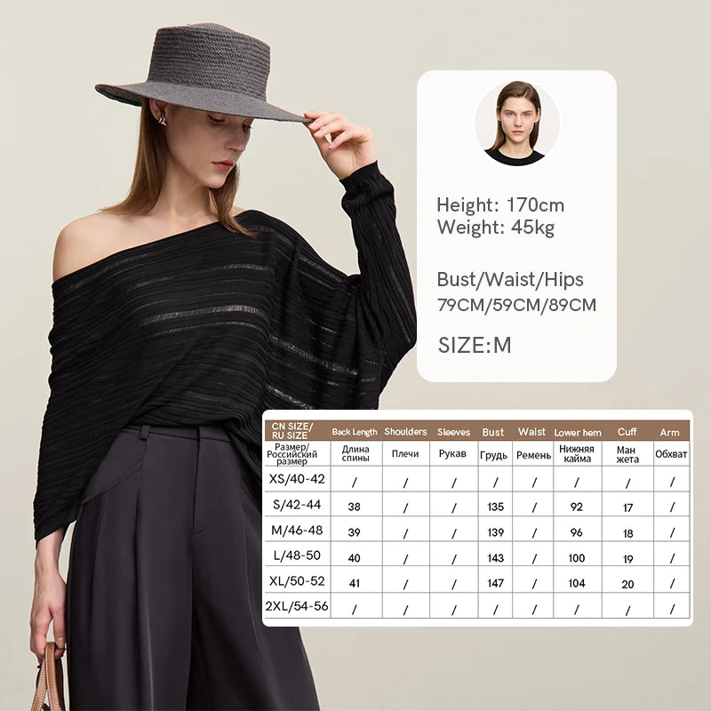 Damen-Pullover-Crop-Top, schulterfreier asymmetrischer Ausschnitt in Schwarz