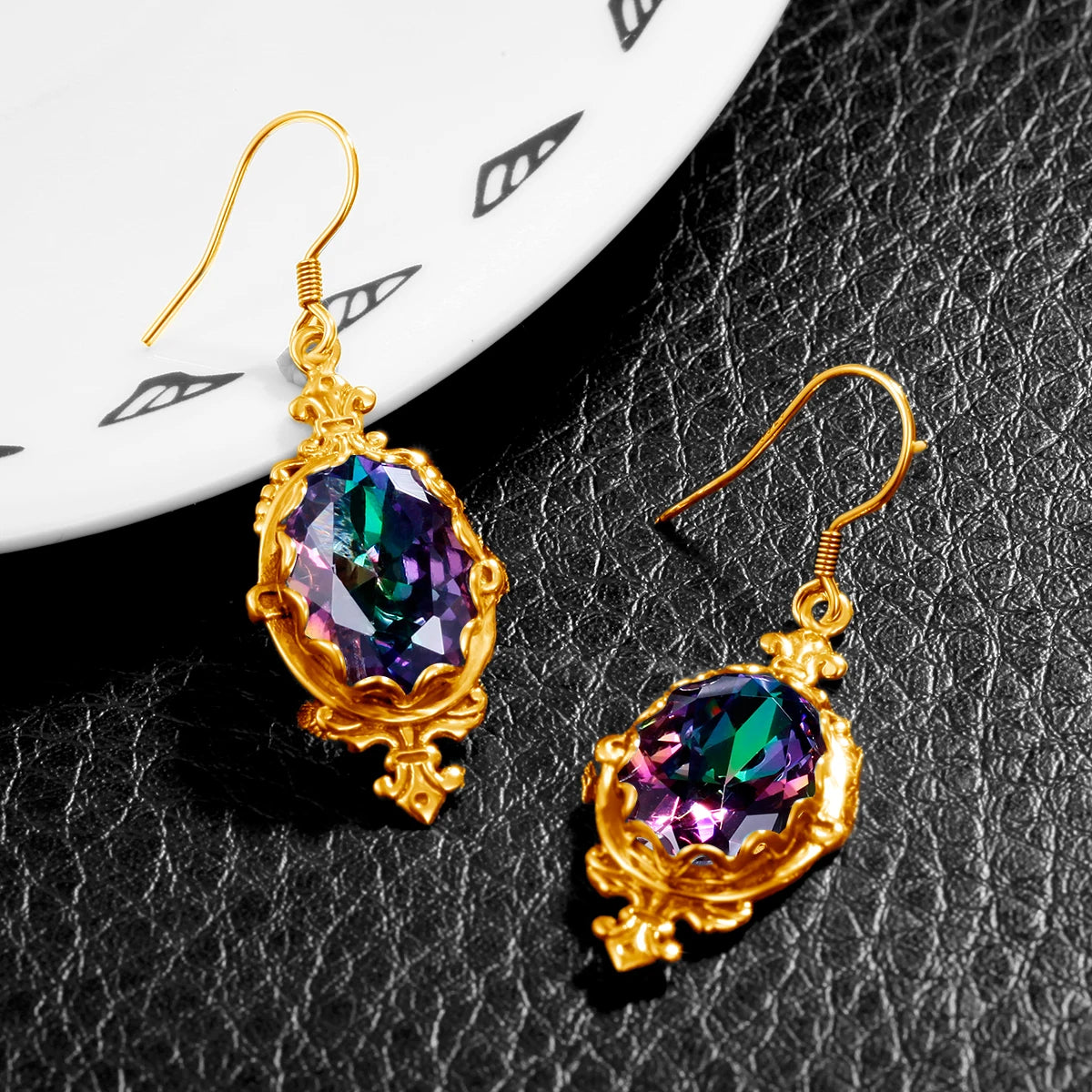 Damen-Silber-Tropfen-Ohrringe Mit Synthetischem Mystic Topaz Geburtsstein-Effekt Eleganter Glanz