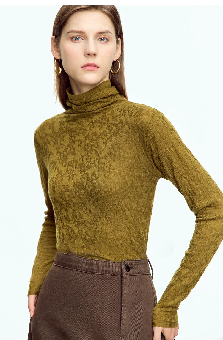 Damen-Rollkragenpullover Wolle Slim einfarbig Büro Winter