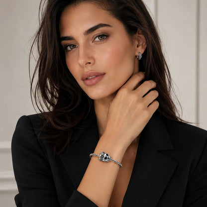 Damen-Armband Perlen Totenkopf König Karma aus Sterlingsilber