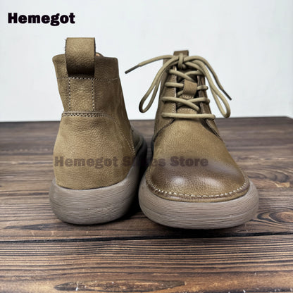 Vintage Lace-Up Shoes Men's Leather Casual Shoes British Style Breathable Cowhide Soft Sole Soft Shoes High-Top Men's Shoes