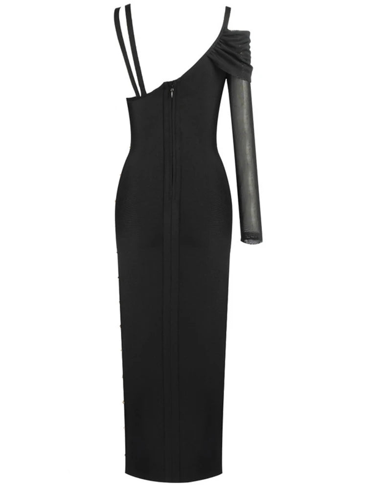 Elegantes Damen-Tunikakleid mit V-Ausschnitt, langen Ärmeln und Perlen-Patchwork-Design – figurbetont und modisch.