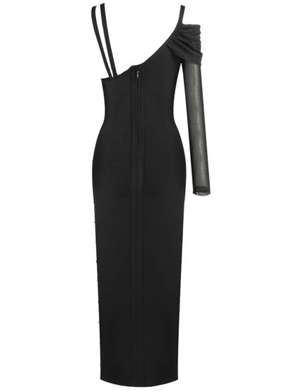 Elegantes Damen-Tunikakleid mit V-Ausschnitt, langen Ärmeln und Perlen-Patchwork-Design – figurbetont und modisch.