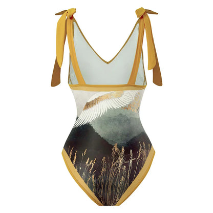 Damen Badeanzug Leopard Spleiß V-Ausschnitt mit Rock Monokini