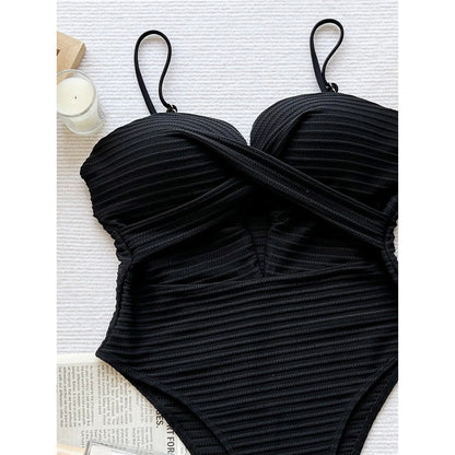 Damen Badeanzug Cut-Out gerüscht hoher Beinausschnitt BH-Cup Monokini