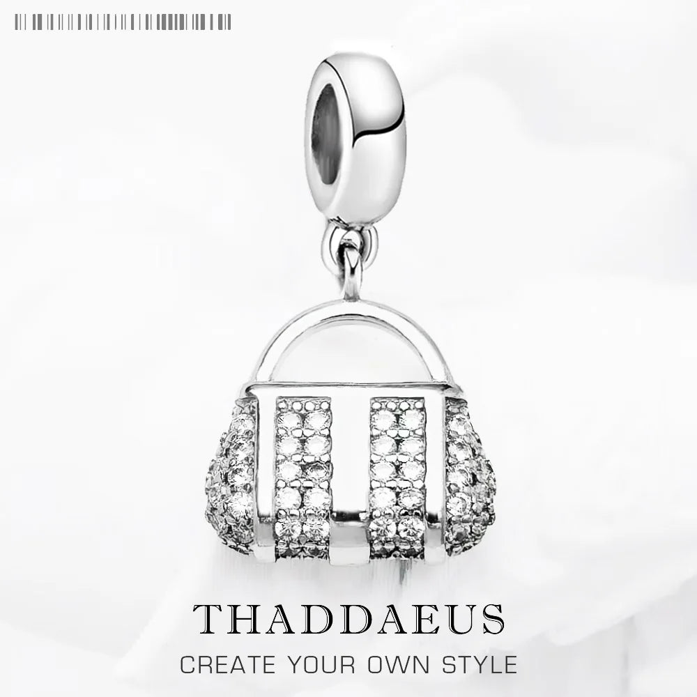 Damen-Charm-Anhänger Tasche weißer Stein elegant aus Sterlingsilber