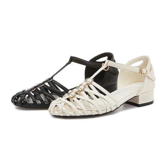 AIYUQI 2025, neue Damensandalen, rutschfeste, gewebte römische Sandalen, große, geschlossene Zehenpartie, Damenschuhe mit mittlerem Absatz