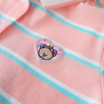 Mädchen Polo Sommer Kinder Kurzarm Baumwolle T-Shirts 2024 neue Kinder drehen Kragen gestreifte Kleidung Mädchen Tops für 5-12 Alter
