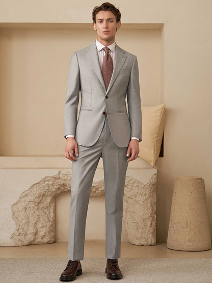 Eleganter Herrenanzug aus 60% Wolle in Hellgrau – Slim Fit Blazer und Hose für Hochzeiten und festliche Anlässe