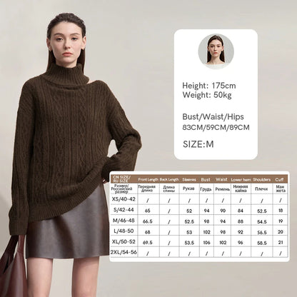 Damen-Rollkragenpullover Hohlstrick Viskose locker lang Raglan Herbst