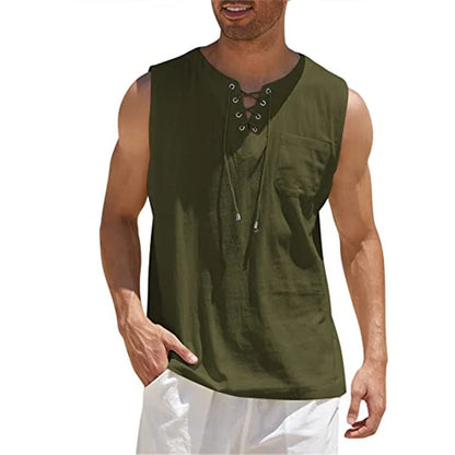 Ärmelloses Herren-Strickoberteil mit Rundhalsausschnitt und Hohldesign – ideal für den Sommer.