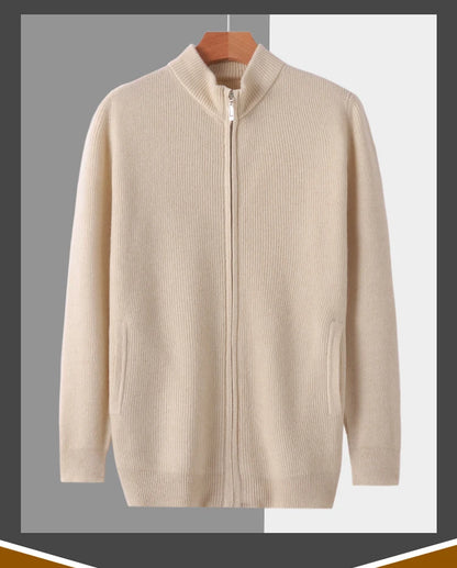 Stehkragen Reißverschluss Strickjacke Pullover Herrenmantel Business Casual Herbst Winter neue reine Wolle Strickjacke Männer Doppeltaschen
