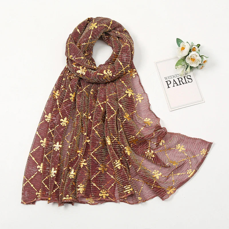 Damen Chiffon Hijab Schal Glitzer Gold Silber muslimisch Kopftuch einfarbig