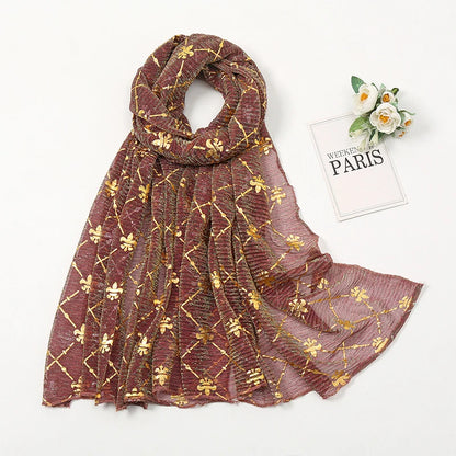 Damen Chiffon Hijab Schal Glitzer Gold Silber muslimisch Kopftuch einfarbig
