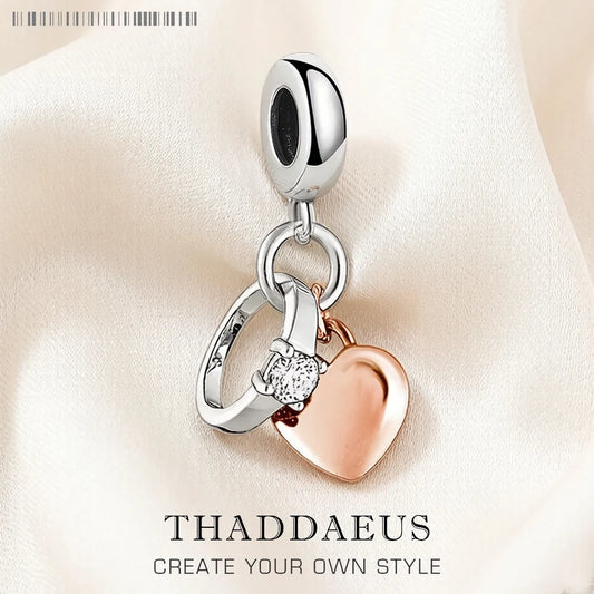 Damen-Charm-Anhänger Herz Ring Roségold romantische Hochzeit aus Sterlingsilber