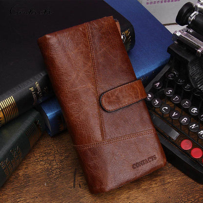 Herren Echtleder Lange Geldbörse Vintage Bifold Reißverschluss Kartenhalter Geldclip