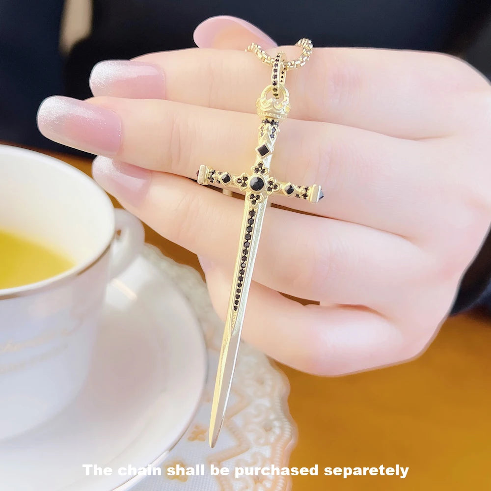 Damen-Charm-Anhänger Schwert Krone Ritter Schutz aus Sterlingsilber
