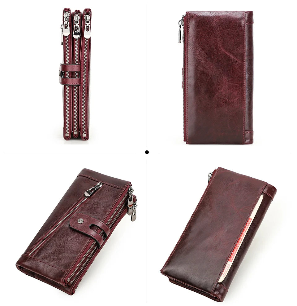 Damen Echtleder Lange Geldbörse Vintage Clutch Reißverschluss Handytasche Kartenhalter