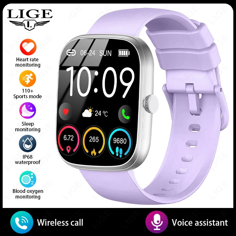 LIGE AI Sprachassistent Smart Watch für Männer Frauen 1,96" HD Touchscreen Fitness Tracker Drahtloser Anruf IP68 Wasserdichte Smartwatch