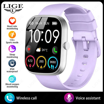 LIGE AI Sprachassistent Smart Watch für Männer Frauen 1,96" HD Touchscreen Fitness Tracker Drahtloser Anruf IP68 Wasserdichte Smartwatch