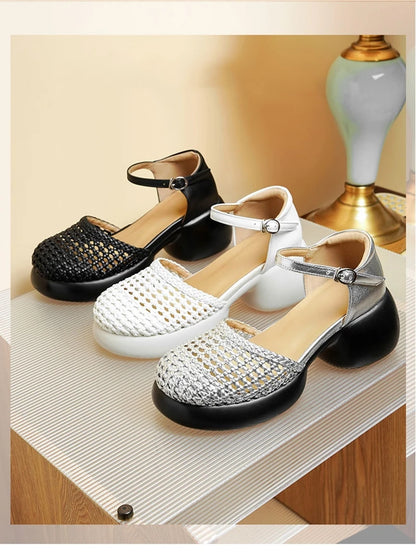 AIYUQI frauen Sandalen Retro 2025, Neue Sommer Römischen Weiblichen Sandalen Große Größe Woven Hohl High Heels Für Frauen