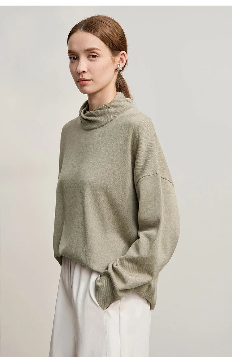 Damen-Rollkragenpullover locker Wolle-Mix Raglan lang Winter