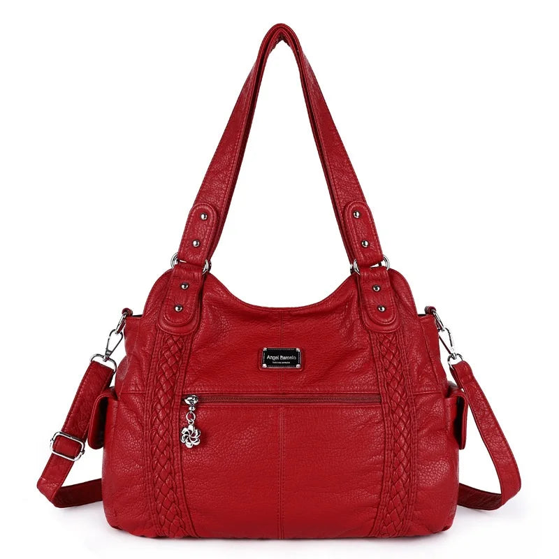 Damen-Schultertasche Silber PU-Leder mit Mehrfachfächern für Alltag und Freizeit