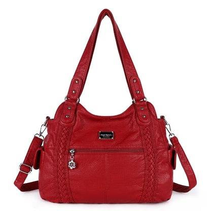 Damen-Schultertasche Silber PU-Leder mit Mehrfachfächern für Alltag und Freizeit