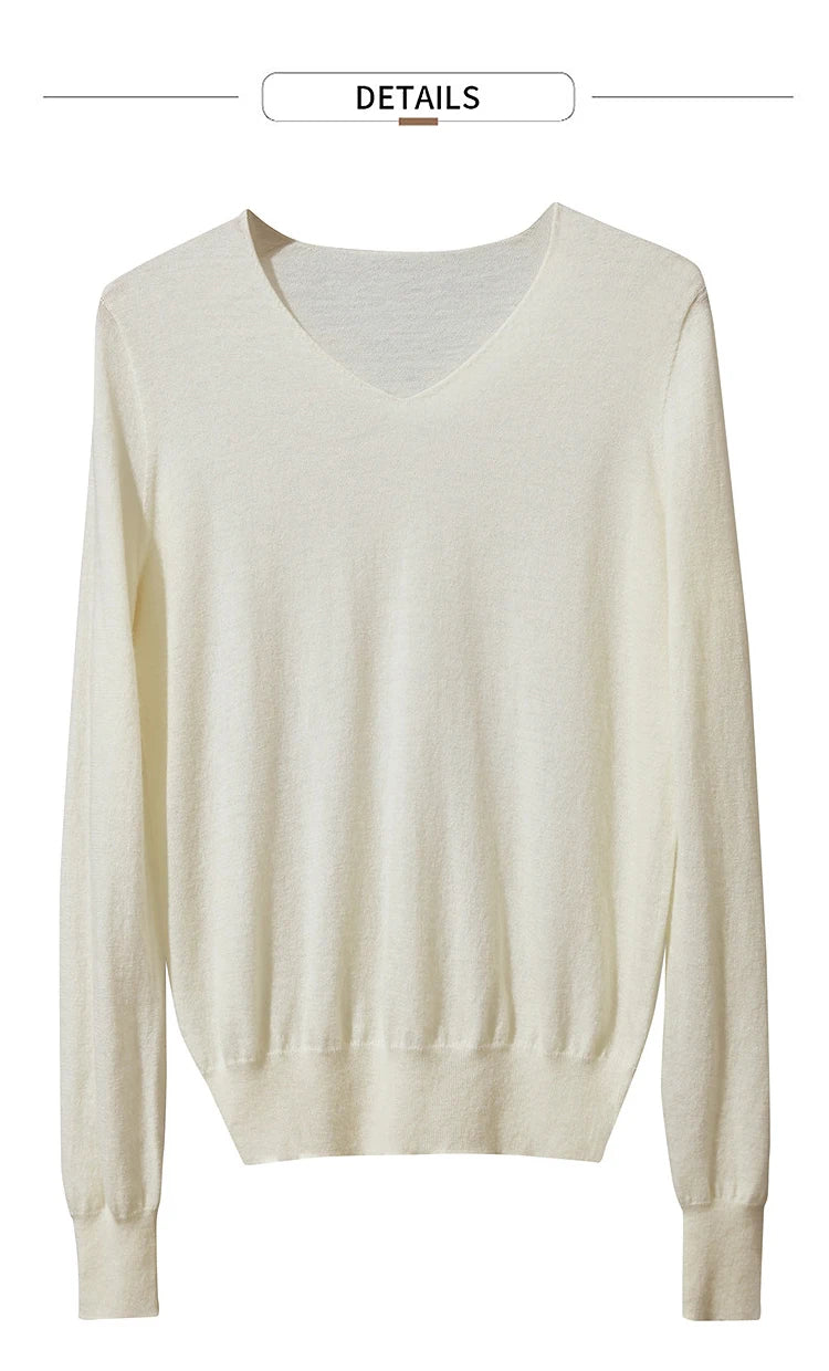 Damen V-Ausschnitt Pullover 100 % Wolle vielseitig Langarm Herbst