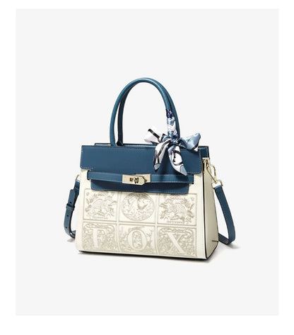 Damen Schultertasche aus Splitleder mit Stickerei im chinesischen Stil