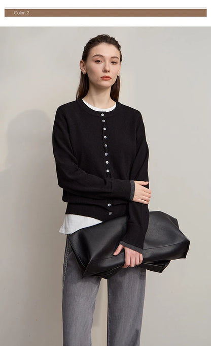 Damen-Rundhalspullover Strickjacke einfarbig einreihig Herbst-Winter