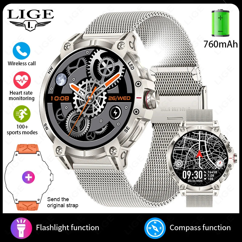 Herren Smartwatch mit Bluetooth Anruf Funktion und Fitness Tracker für Outdoor Aktivitäten