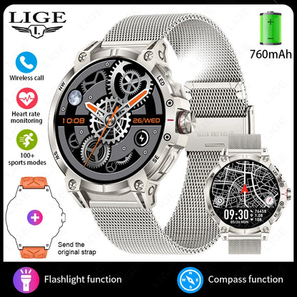 Herren Smartwatch mit Bluetooth Anruf Funktion und Fitness Tracker für Outdoor Aktivitäten