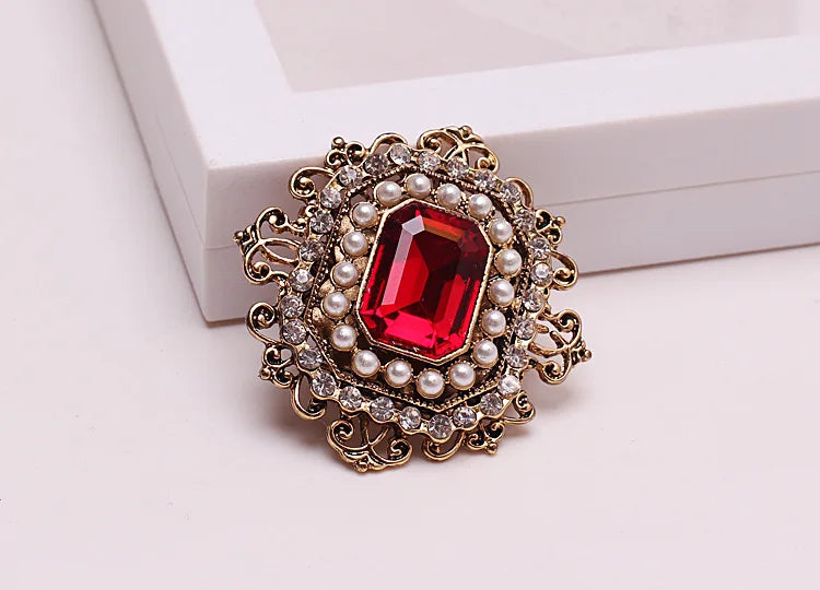 Brosche Perle Kristall Strass Quadrat Vintage Retro Luxus Damen