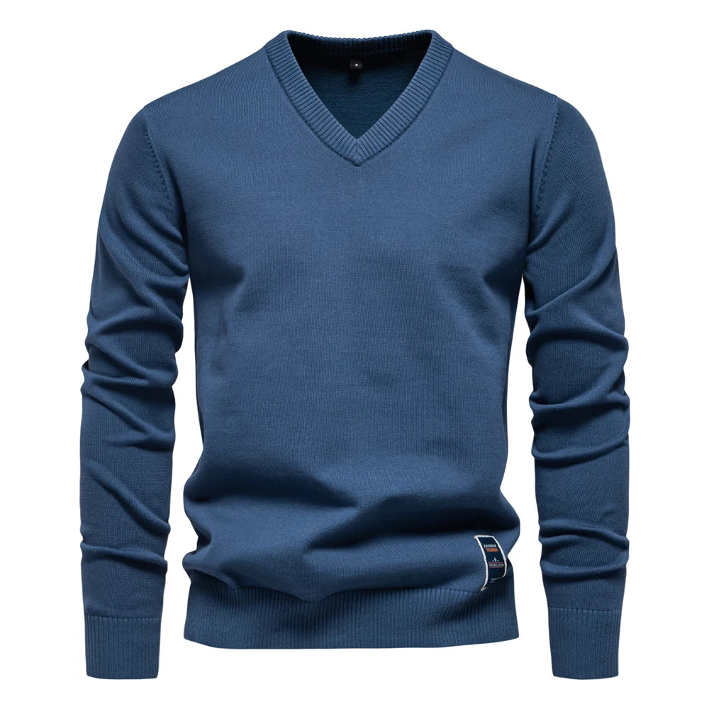 Herren Pullover aus fester Baumwolle mit lässigem V-Ausschnitt und langen Ärmeln